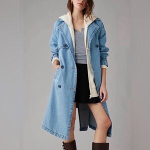 American Eagle Outfitters Light Blue Denim Trench Coat